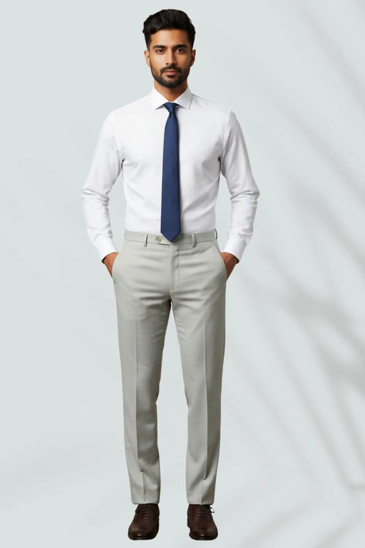 White Formal Pants with Grey Texture for Men