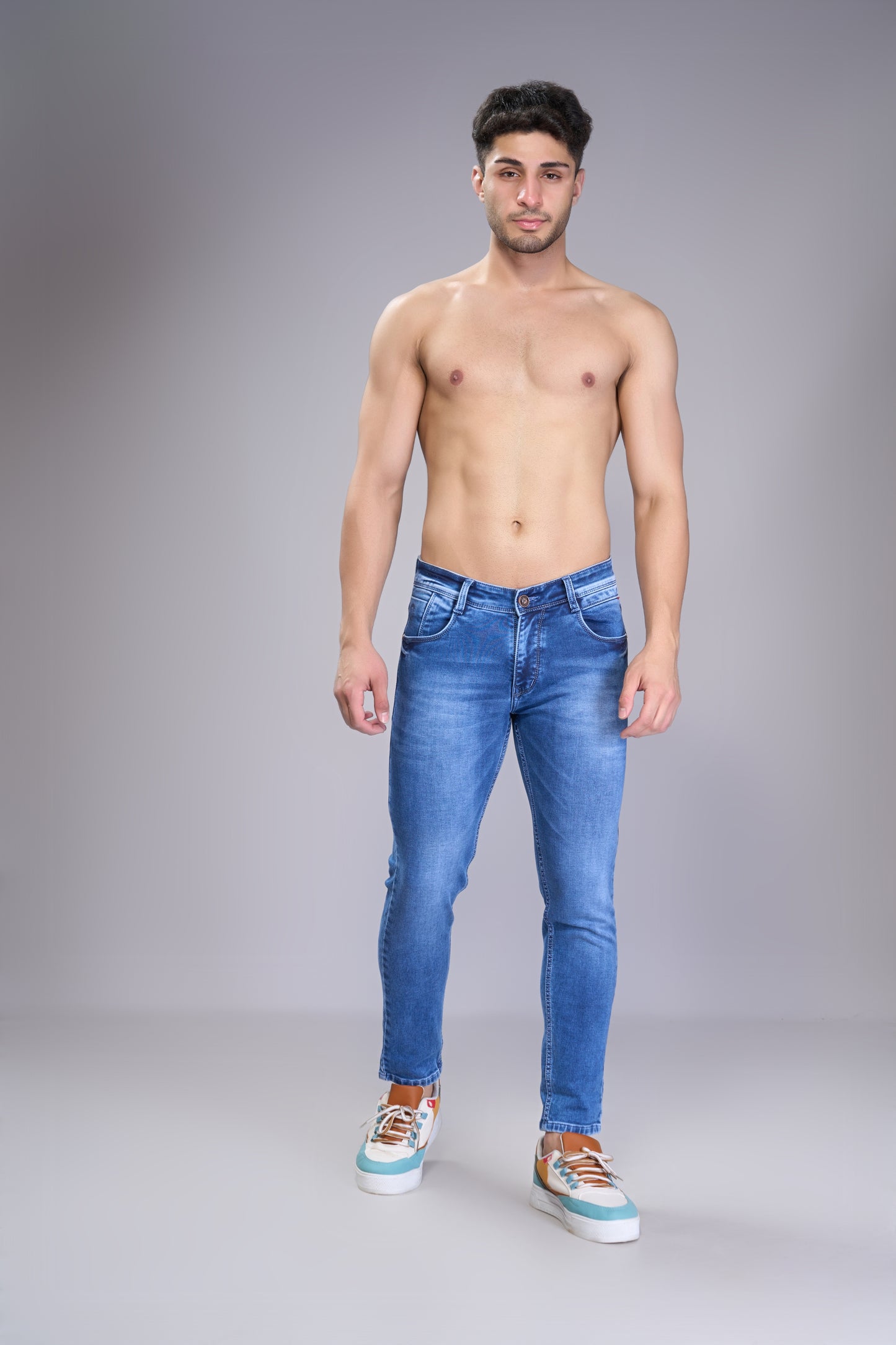 Men's Blue Slim Fit Ankle Jeans