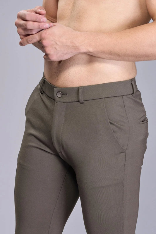 Beige stretch pants for men designed for easy movement