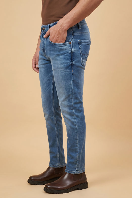 Crystal Blue Slim Fit Jeans for Men – Modern Stretch Denim – front product view