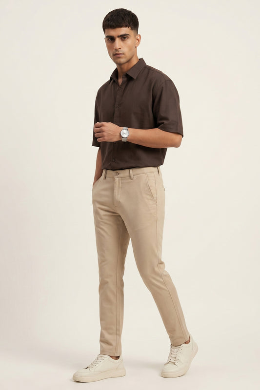 Men's Beige Cotton Pant – front product view