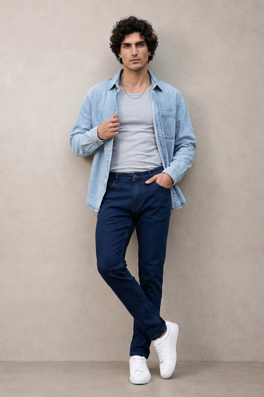 Men Integrity Blue slim Fit Stretchable Cotton Jeans – front product view