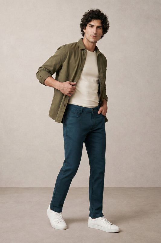 Men green olive slim Fit Stretchable Cotton Jeans – front product view