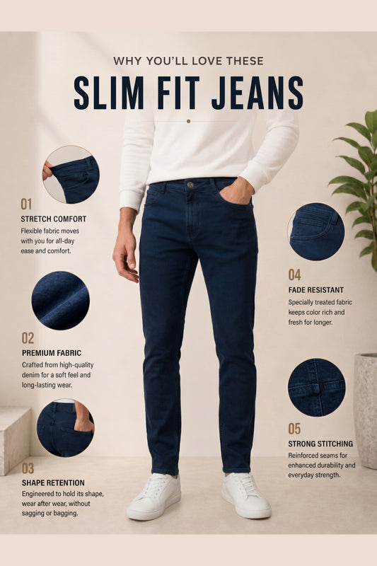 Men Authentic Blue slim Fit Stretchable Cotton Jeans