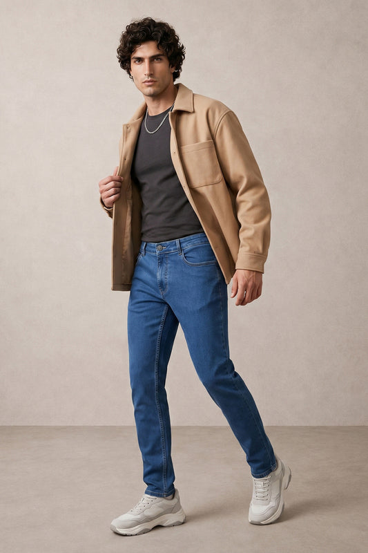 Men Light Blue slim Fit Stretchable Cotton Jeans – front product view
