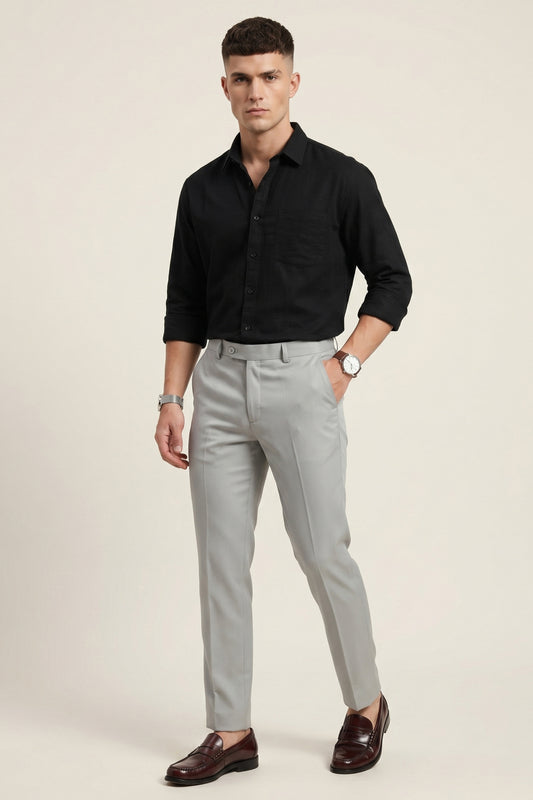 Men light grey textured Slim Fit Formal Pants