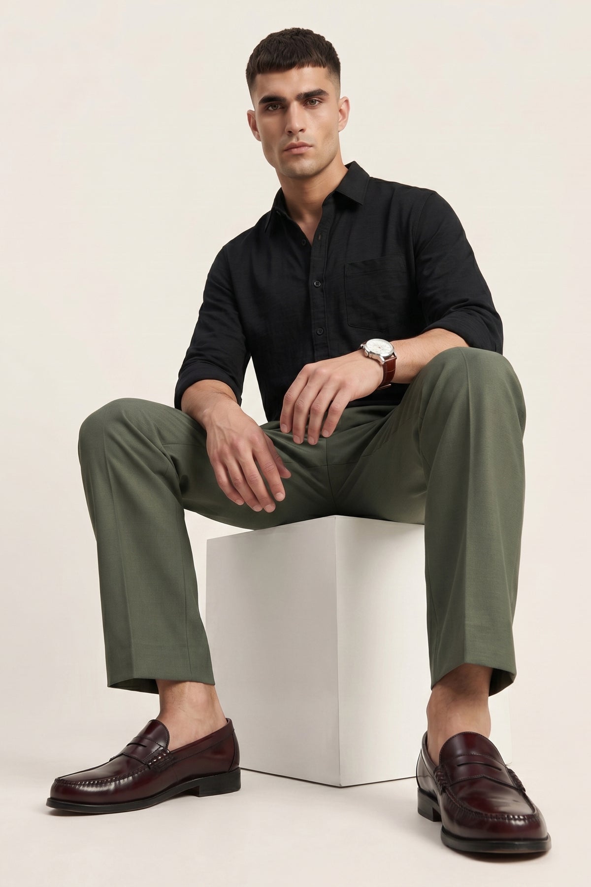 Green Slim Fit Formal Pants for Men – Wrinkle-Resistant – product view 11