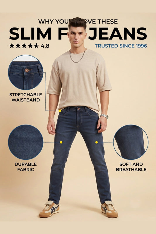 Men's steel blue slim fit stretch jeans by Pointer Jeans, alternate view 1