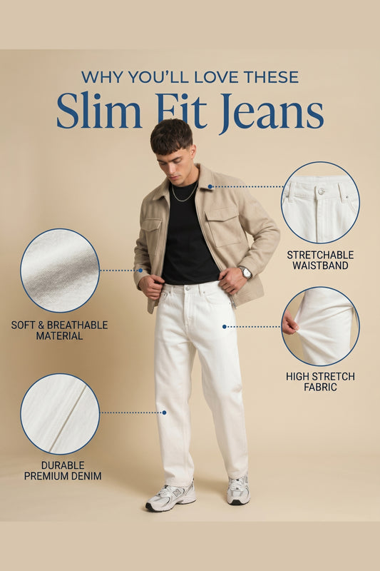 Men White Slim Fit Stretchable Jeans – front product view