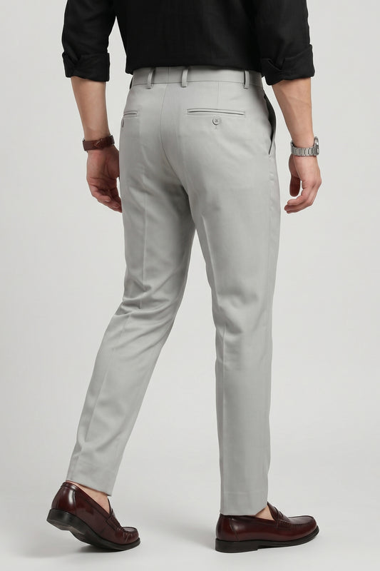 Men light grey textured Slim Fit Formal Pants
