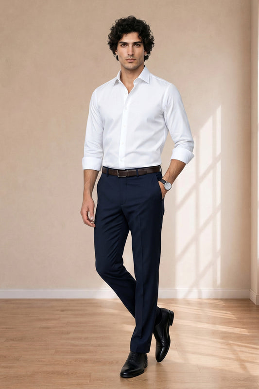 Blue Formal Pants for Men – Tailored Stretch, Office Ready
