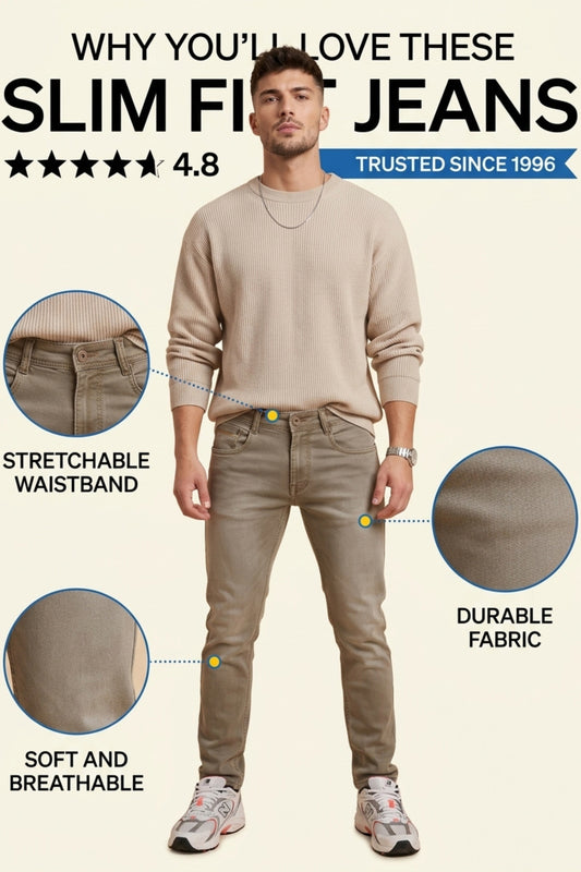 Men's taupe grey slim fit stretch jeans by Pointer Jeans, alternate view 1