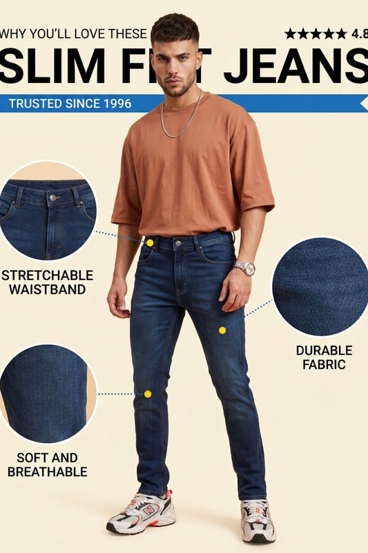 Men's deep blue washed slim fit jeans by Pointer Jeans, alternate view 1