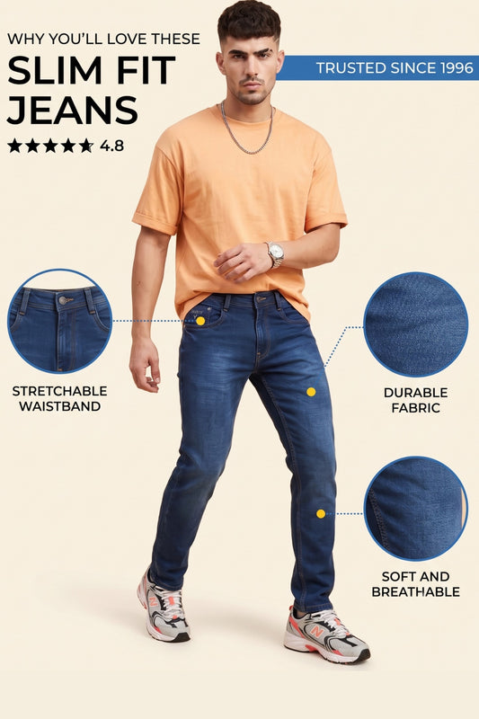 Men's dark indigo slim fit stretch jeans by Pointer Jeans, alternate view 1