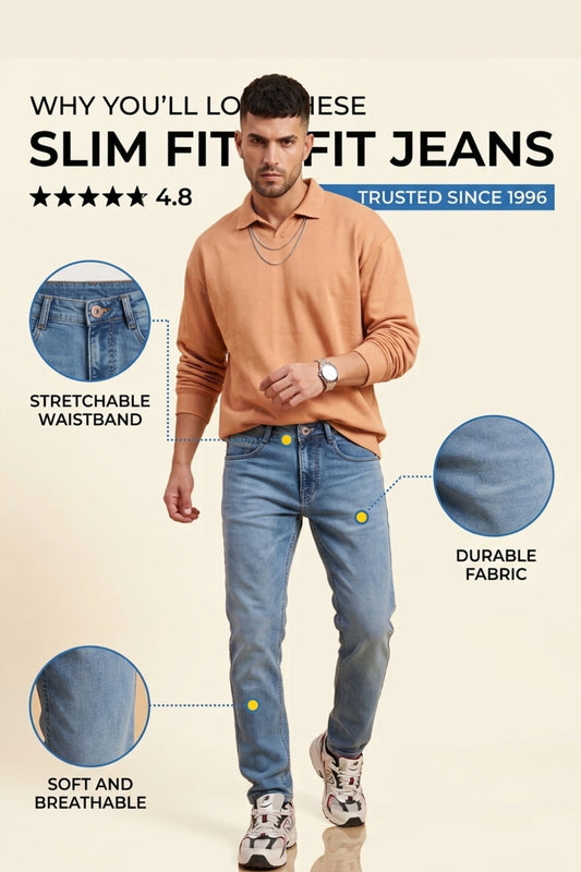 Men's light blue washed slim fit jeans by Pointer Jeans, alternate view 1