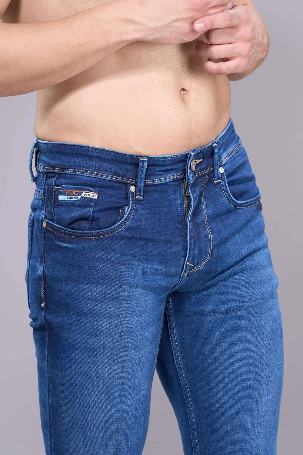 Premium dark blue denim jeans with a comfortable straight silhouette for men