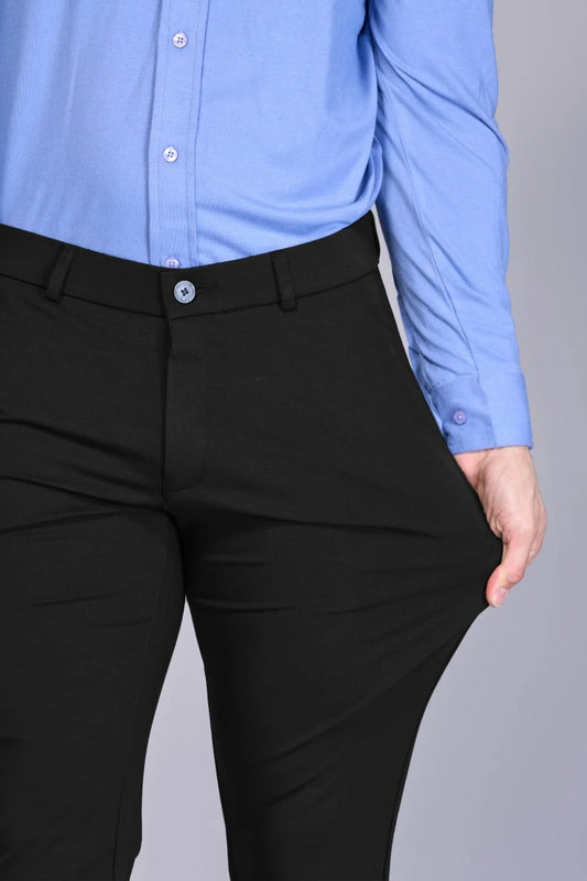 Travel-friendly flexible pants crafted for flights and commutes