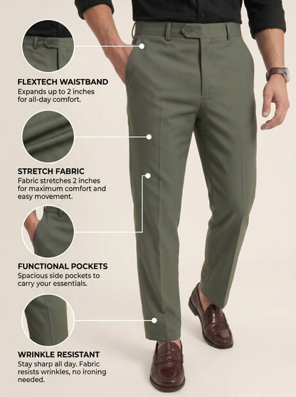 Men green Slim Fit Formal Pants