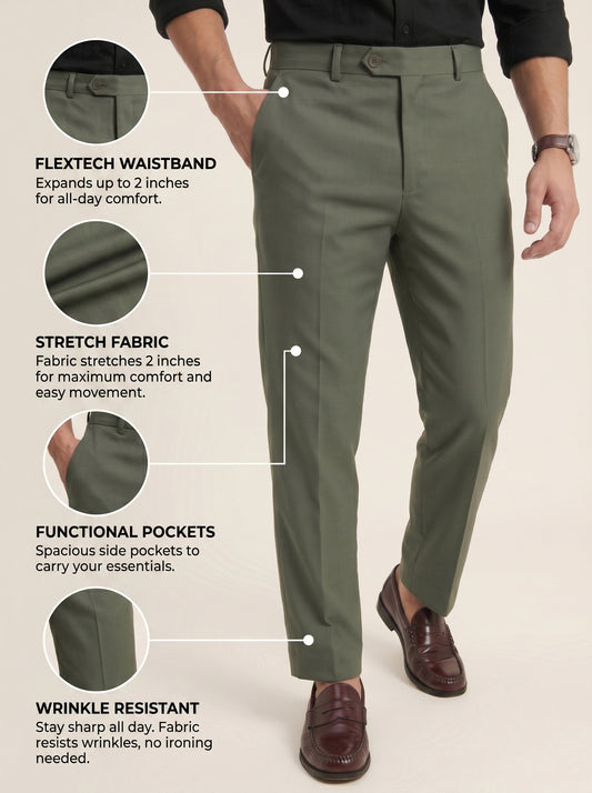 Men green Slim Fit Formal Pants