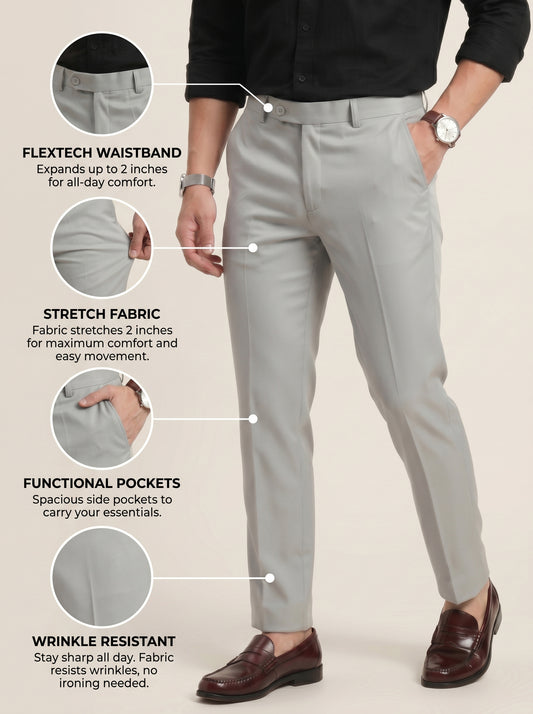 Men light grey textured Slim Fit Formal Pants