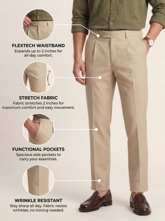 Men cream Slim Fit Formal Pants