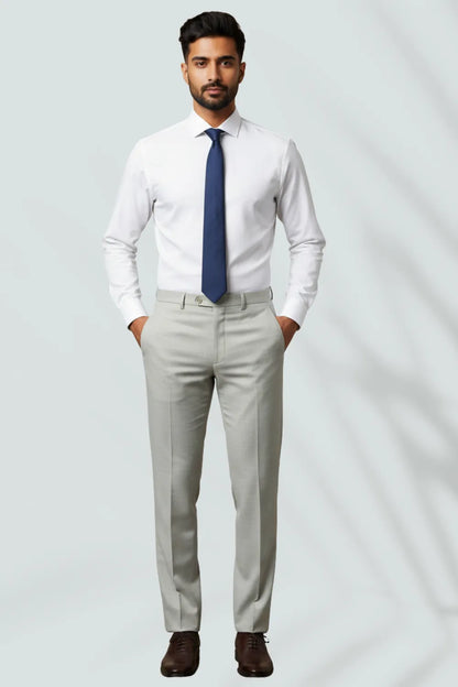 White Formal Pants with Grey Texture for Men