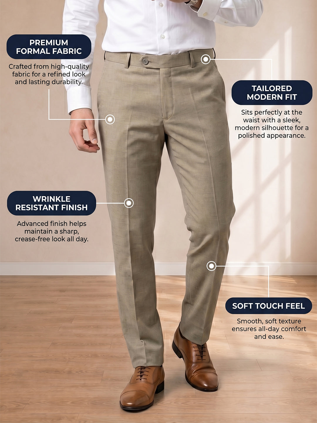 Light Brown Formal Pants for Men