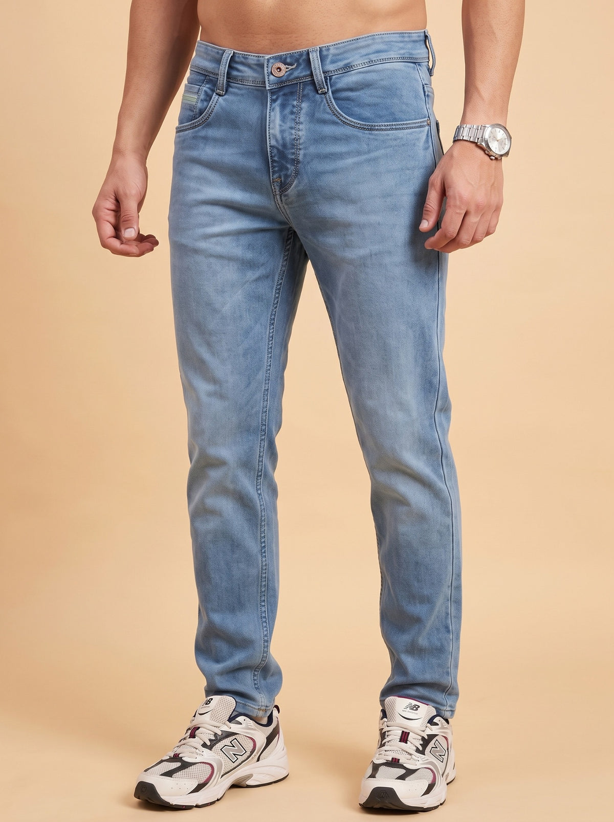 Men's light blue slim fit jeans full front fit