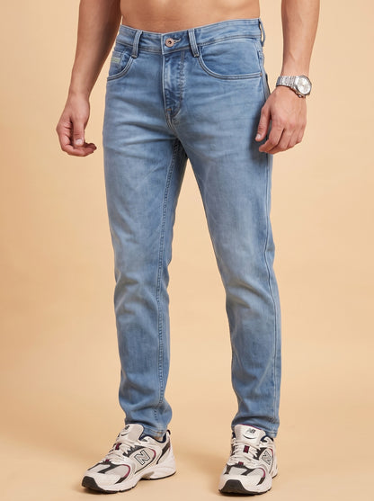 Men's light blue slim fit jeans full front fit
