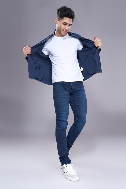 Men's Solid Blue Classic Regular Fit Jeans