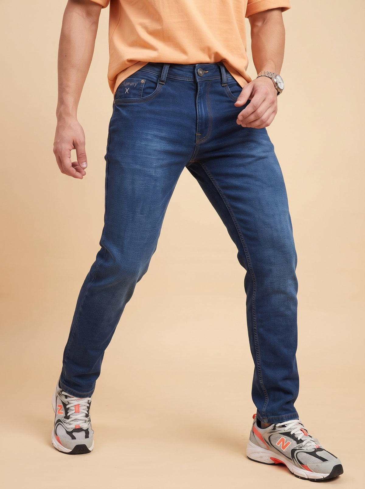 Men's dark indigo stretch jeans full fit