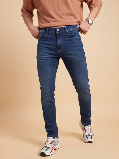 Men's deep blue washed jeans full front fit