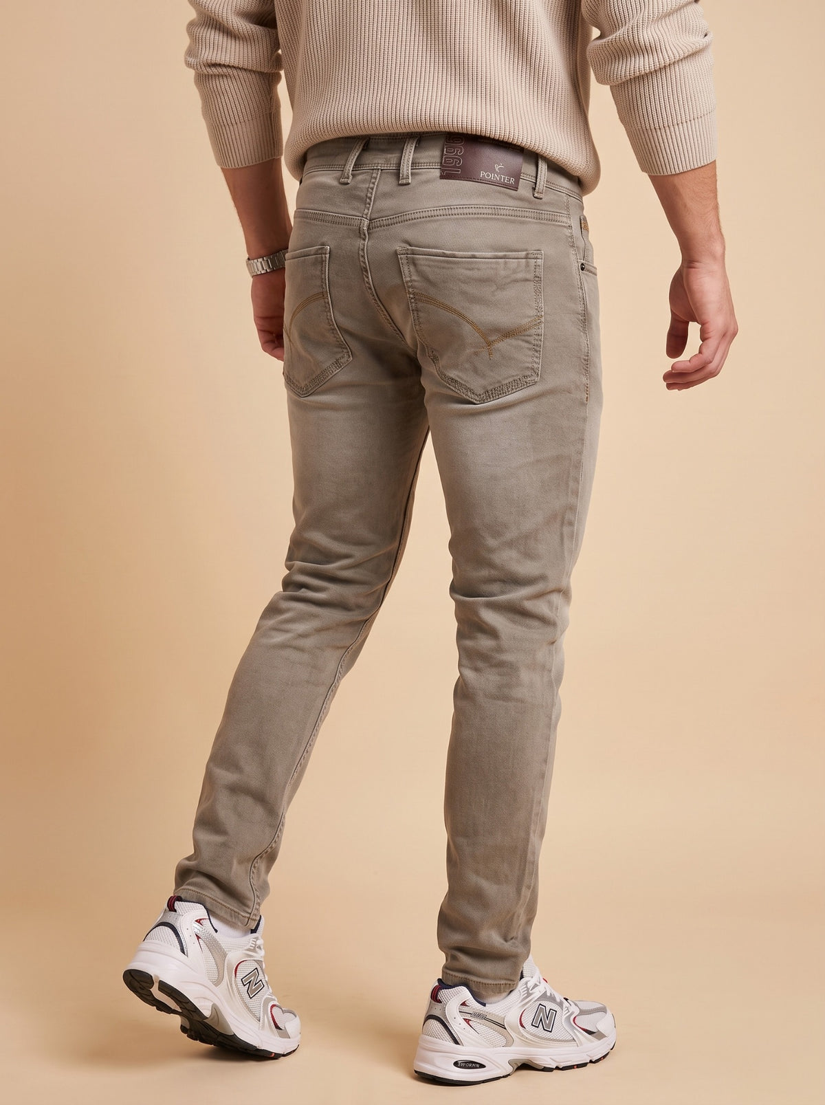 Men's taupe grey slim fit jeans back angle