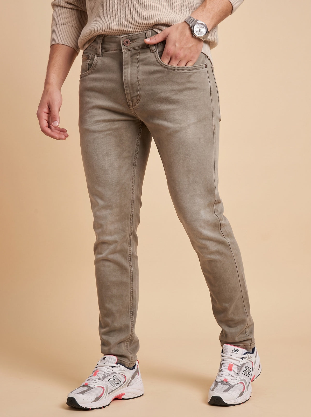 Men's taupe grey slim fit jeans full front fit
