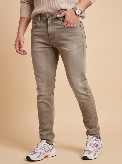 Men's taupe grey slim fit jeans full front fit