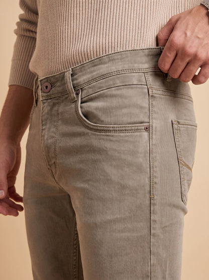 Taupe grey denim pocket and stitching detail