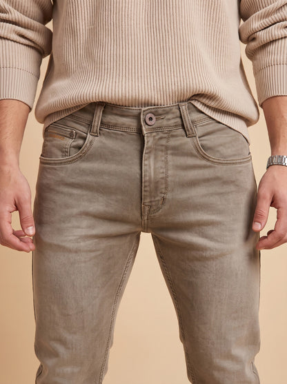 Taupe grey jeans waistband detail