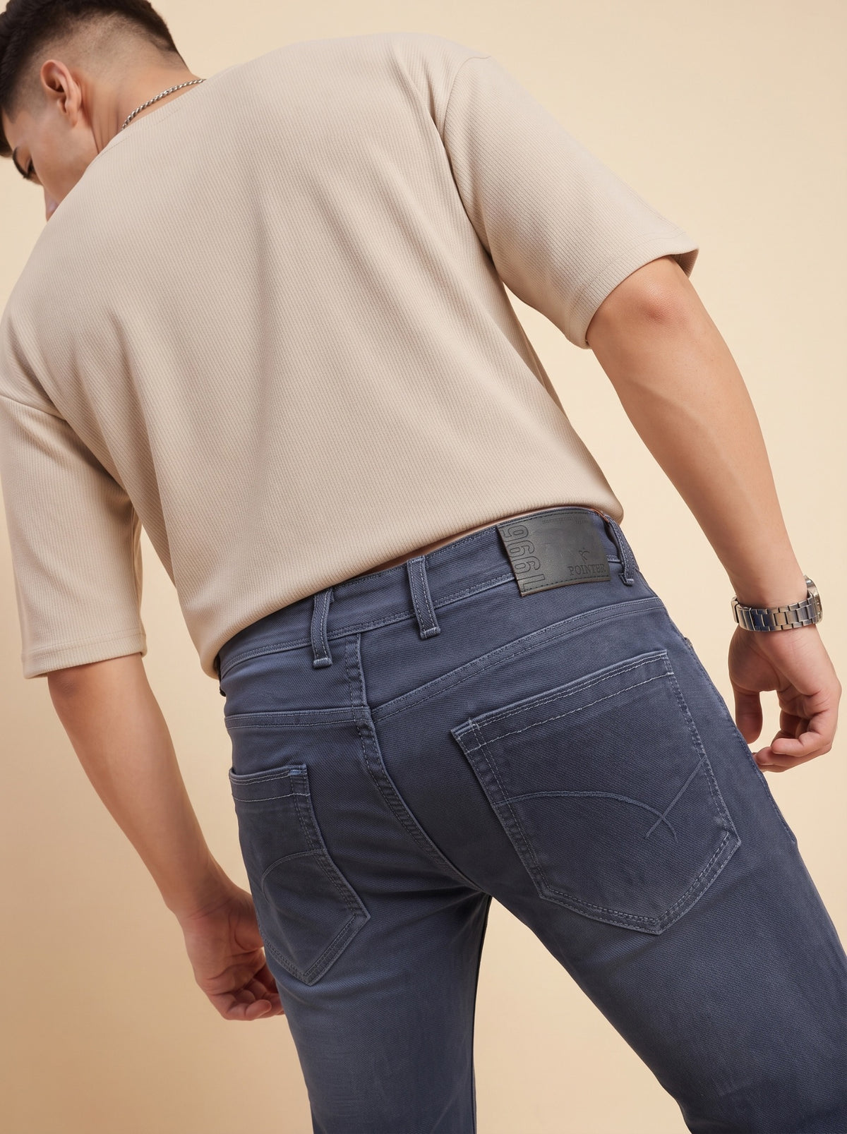 Steel blue jeans rear fit angle