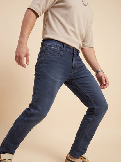 Men's steel blue stretch jeans movement view