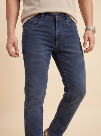 Steel blue jeans front fit angle