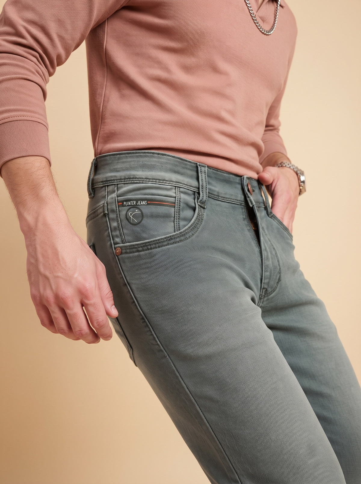 Sage grey jeans pocket angle