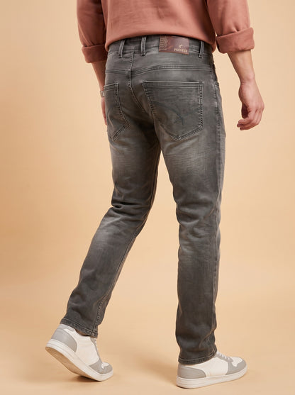 Men's charcoal grey slim fit jeans back angle