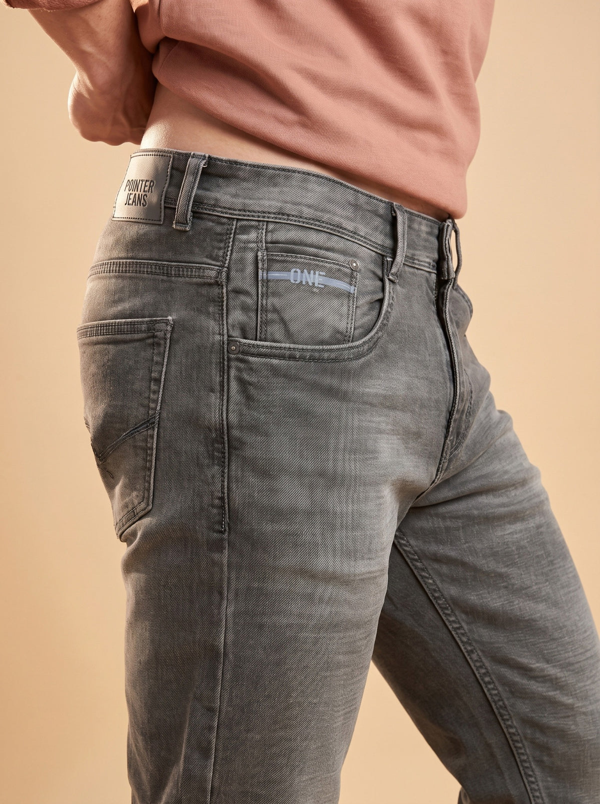 Charcoal grey jeans pocket angle