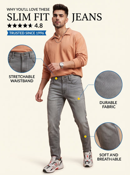 Light grey slim fit jeans features and fit overview