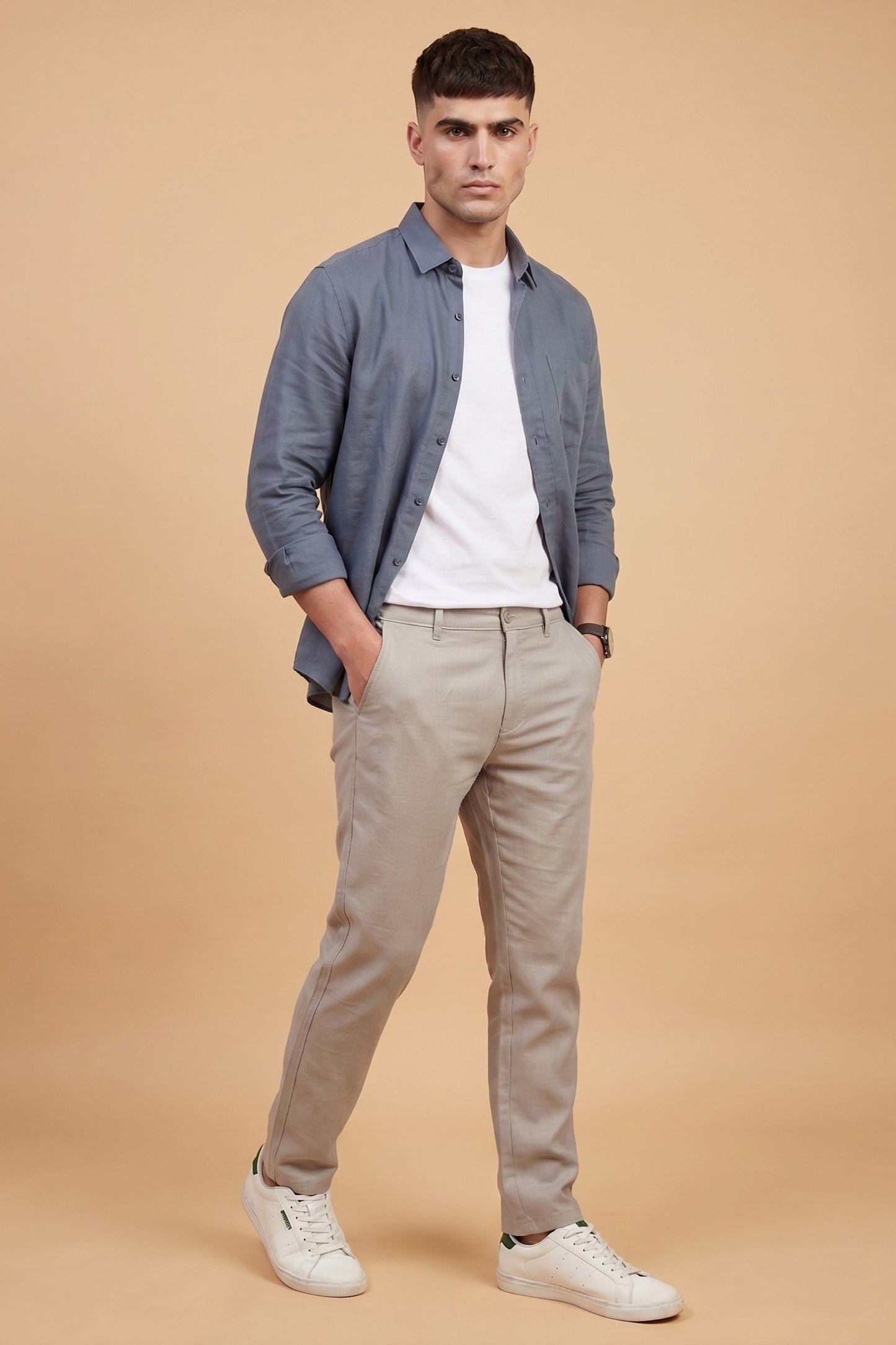 Men's Grey Textured cotton Pant