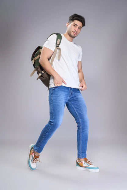 Slim ankle denim showcasing a tapered modern silhouette
