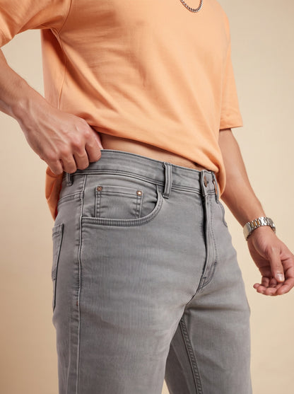 Ash grey straight fit jeans for men, side fit view