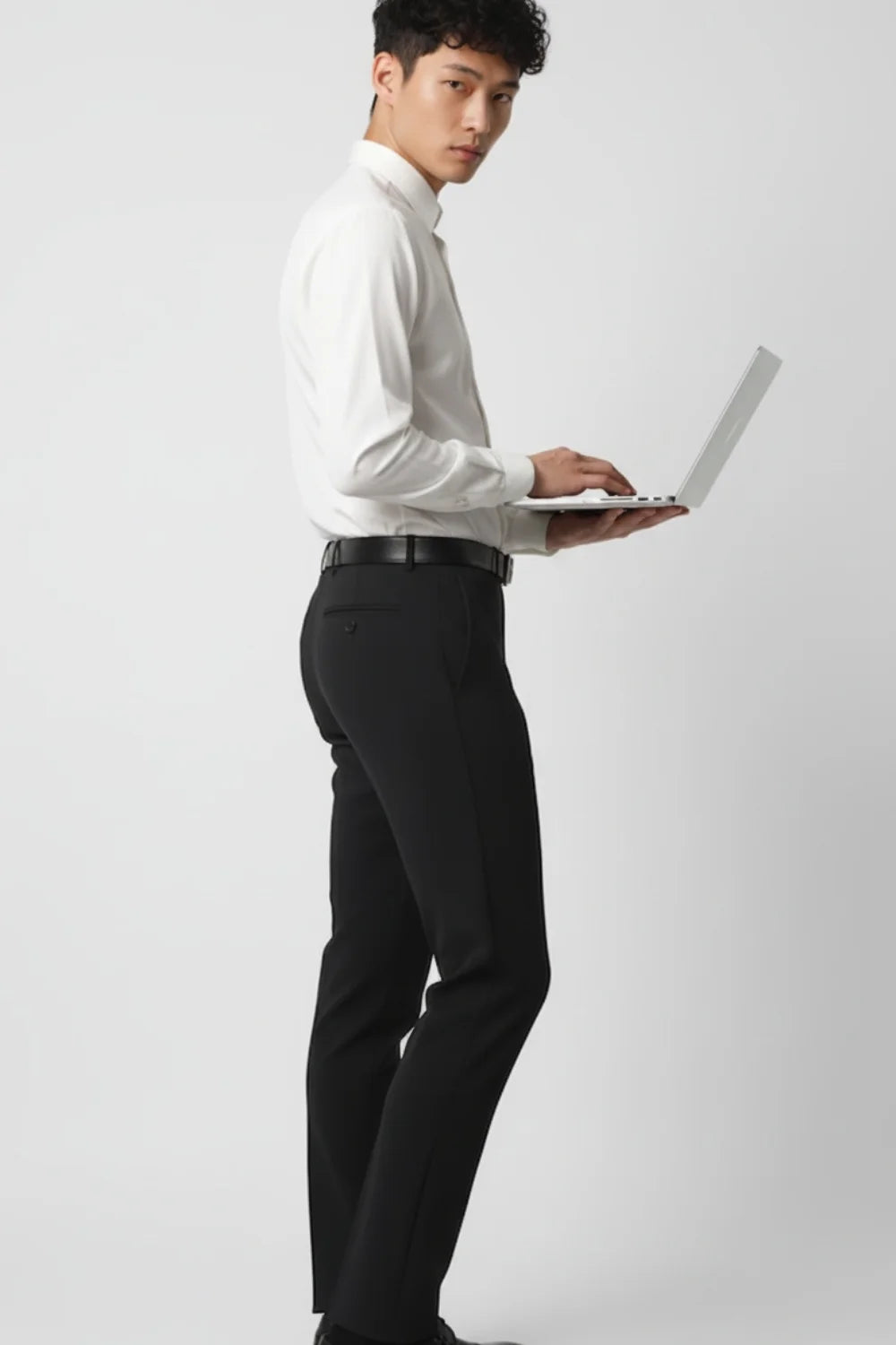 Black formal pants for men available in straight and slim fit
