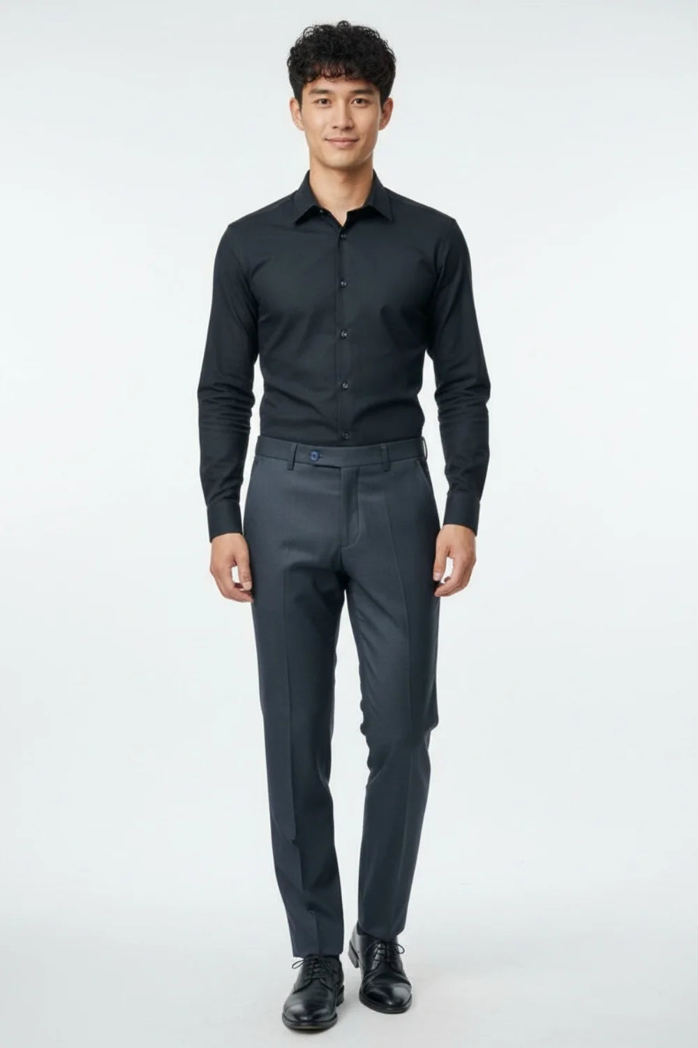 Blue formal pants available in slim and straight fits
