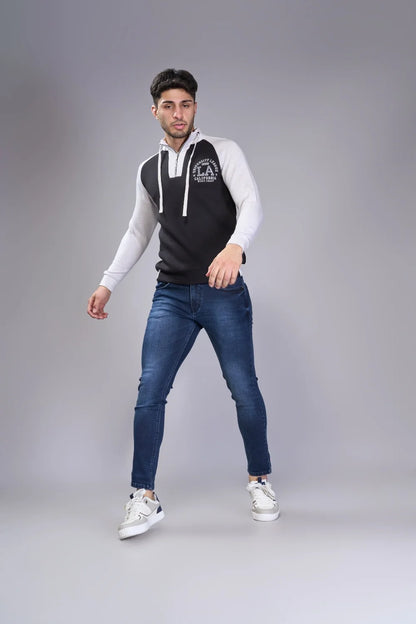 Lifestyle image of a boy wearing Oxford Blue ankle length jeans
